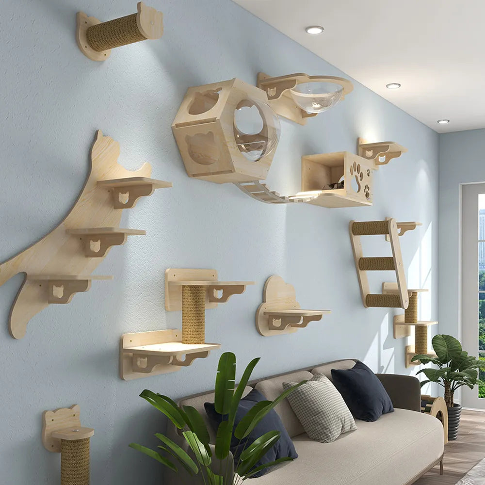 PurrfectCatPlay: 3 -in-1 Tree, Wall Shelves, Scratching Post Combo